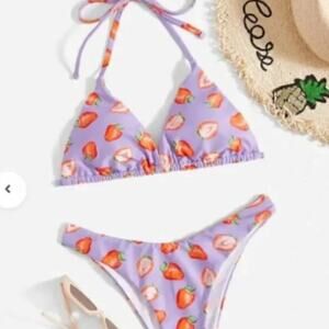 NWT, Shein • Strawberry Print Triangle Bikini Swimsuit, Size XS